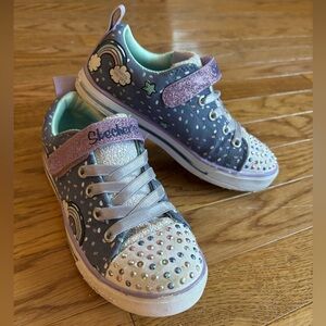 Skechers Little Girls Twinkle Toes Light Up Velcro Sneakers Size 1 Gently Worn